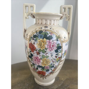 Antique Nippon Hand Painted Porcelain Vase Floral Gold Moriage Double Handle
Mcm